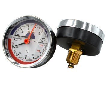 Термоманометр Thermo Alliance аксіальний (заднє підключення) 0&ndash;10 бар / 0&ndash;120 &deg;C, 1/2", &Oslash;80 мм SD00036327 фото