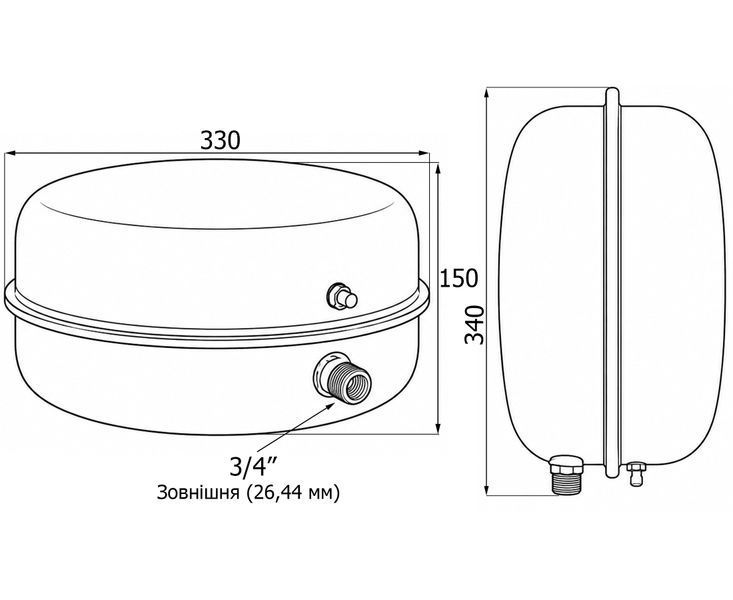 Розширювальний бак для котла 10 л Womar WM-P10L, 3/4", плоский, &Oslash;330 &times; 150 мм SD00025886 фото