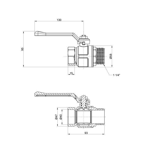 Кран кульовий Icma №352 (посилений) 1 1/4" ВН, латунний, ручка-важіль, нікельований, PN30 SD00038119 фото
