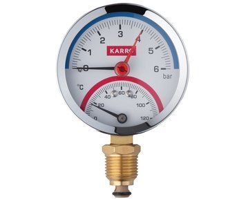 Термоманометр Karro радіальний (нижнє підключення) 0&ndash;6 бар / 0&ndash;120 &deg;C, 1/2", &Oslash;80 мм CV009150 фото