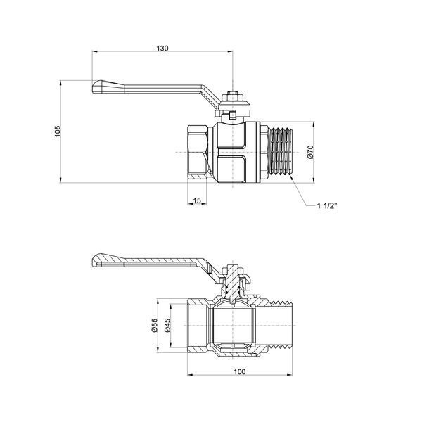 Кран кульовий Icma №352 (посилений) 1 1/2" ВН, латунний, ручка-важіль, нікельований, PN30 SD00038120 фото
