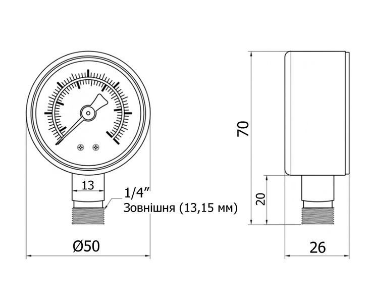 Манометр для води Thermo Alliance 1/4" 0&ndash;4 бар, &Oslash;50 мм, радіальний (нижнє підключення), SD1704B SD00006077 фото