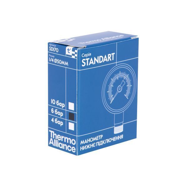Манометр для води Thermo Alliance 1/4" 0&ndash;6 бар, &Oslash;50 мм, радіальний (нижнє підключення), SD1706B SD00006081 фото
