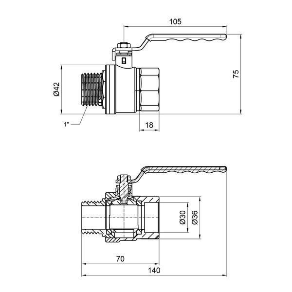 Кран кульовий газовий Thermo Alliance Standart 1" ВН, латунний, ручка-важіль, PN40 SD00021351 фото