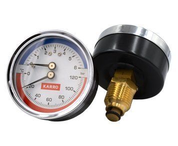 Термоманометр Karro аксіальний (заднє підключення) 0&ndash;6 бар / 0&ndash;120 &deg;C, 1/2", &Oslash;63 мм CV012303 фото