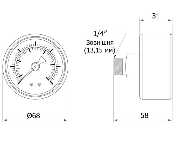 Манометр для води Thermo Alliance 1/4" 0&ndash;6 бар, &Oslash;68 мм, аксіальний (заднє підключення), гліцериновий (заповнений гліцерином), TAF171G6B SD00053546 фото