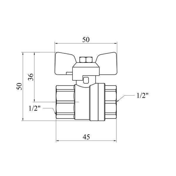 Кран кульовий для газу Karro Standart 1/2" ВВ, латунний, ручка-метелик, PN30 CV008220 фото