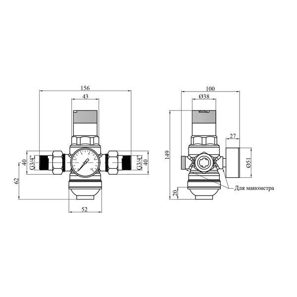 Редуктор тиску води Karro Mini 3/4" (1-6 бар), мембранний, з фільтром, для холодної води, KR-8700 CV033837 фото