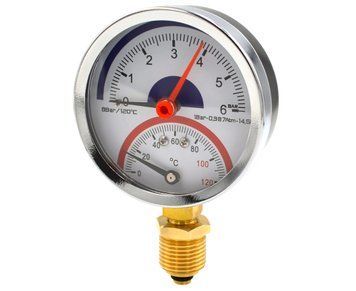Термоманометр Thermo Alliance радіальний (нижнє підключення) 0&ndash;6 бар / 0&ndash;120 &deg;C, 1/2", &Oslash;80 мм SD00021361 фото