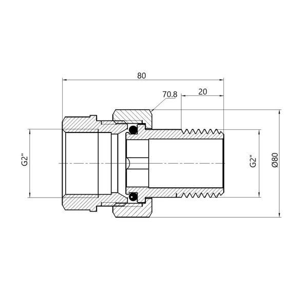 Американка латунна Thermo Alliance Forte 2" ВН, з конічним ущільненням (EPDM кільце), посилена, нікельована, PN40 SD00008308 фото